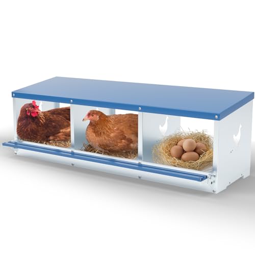 Chicken Nesting Box for Laying Eggs 3 Holes Metal Nest Box for Chicken Hens Ducks Poultry Protect Eggs Chicken Coop Easy Egg Collection Wall Mount Nest Box for Chicken Coop - size: 3 Compartments