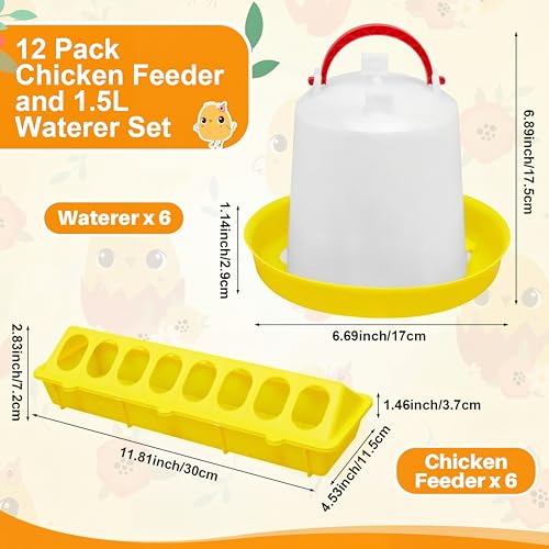 Funnymoom 12 Pack Chicken Feeder and Waterer Set Bird Small Poultry Feeder Flip Top Bird Small Poultry Feeding for Pigeon Chick Drinker Duckling Quail Feeding Dispenser(Yellow,8 Holes) - color: Yellow, style: 8 Holes
