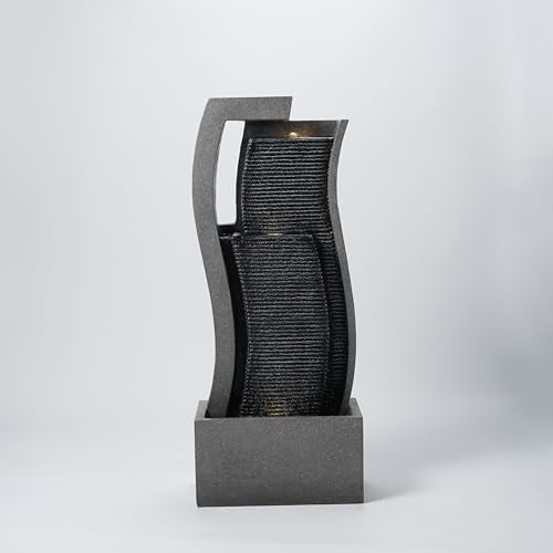 34" Outdoor Water Fountain - Durable Polyresin Modern Style Waterfall with LED Lights & Adjustable Pump, Serene Water Fountain Outdoor for Garden, Patio, Deck, and Backyard Decor (34.06") - size: 34.06"