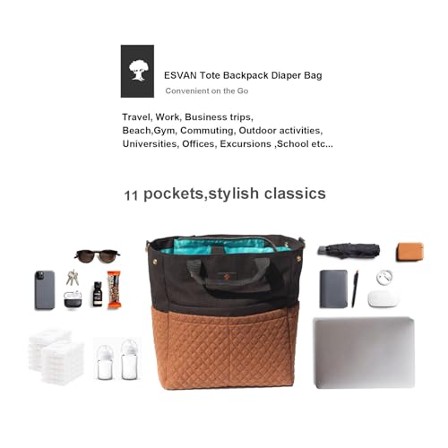 Diaper Tote Bag Totepack Backpack Crossbody Bag 3 in 1 for Women Laptop Backpack Multifunctional with Insulated Pockets - color: Linen Brown