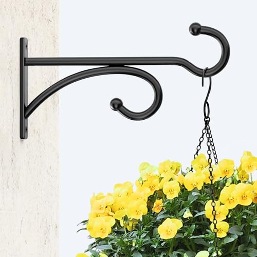 6" Plant Hanger Hooks Outdoor Indoor Planter Hooks, Wall Mounts for Hanging Plants, Baskets, Wind Chimes, Bird Feeders, Lanterns, Bird Houses (Black Metal, 2-Pack) - color: Black, size: 6 Inch