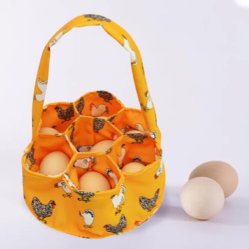 Egg Collecting Basket – 7 Pouches Large Chicken Egg Gathering Basket, Machine Washable Egg Collection Carrier Bag for Duck, Goose, Quail Fresh Eggs, Farm & Home Use - color: Orange
