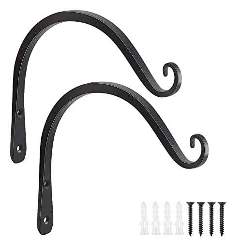 Heavy Duty Plant Hangers Outdoor Indoor, 8 Inch 2 Pack Metal Hanging Bracket Holds Up to 44 lbs, Wall Brackets for Hanging Baskets, Bird Feeders,Wind Chime& Lanterns, Black - color: Black-C, size: 8 Inch