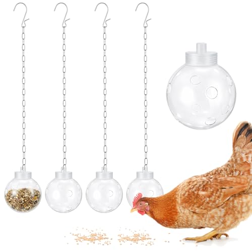 2 Pcs Chicken Treat Dispenser Interactive Slow Feeder Hanging Chicken Treat Ball with Chain Pecking Toys for Hens, Poultry Coop Accessories