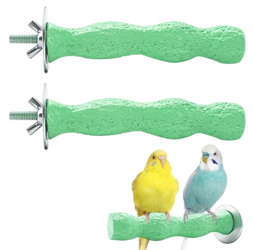 2pcs Bird Beak Grinding Stone, Anti-Slip Parakeet Nail Trimming Stick Resin, Bird Parrot Cage Perch Stand Platform Foot, Claws Trimmer Chewing Toys for Budgies, Parakeets, Cockatiels, Conures - color: Green