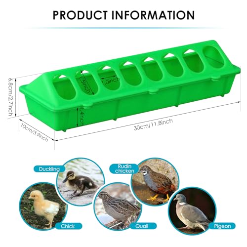 Flip Top Chick Feeder Trough, Plastic Bird Small Poultry Feeder | No Mess, No Waste Chicken Feeder for Small Chicks, Pigeons, Quails, Birds, Ducklings, Ideal for Using in a Brooder (Green) - color: Green