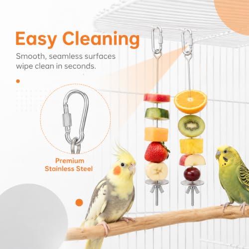 2 PCS Bird Cage Holder Bird Foraging Toys Fruit Birds Feeder | Stainless Steel Hanging Vegetable Fruit Feeder Parrot Fruit Vegetable Skewer for Parakeet Budgie Macaw