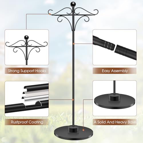 Adjustable Double Shepherd's Hook, 34-63 Inch Black Iron Stand for Indoor/Outdoor Use – Ideal for Hummingbird Feeders, Hanging Plants, Lanterns, Wind Chime - style: Double