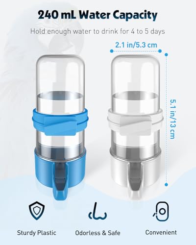 Pawfly Auto Bird Waterer, 2-Pack Cage Dispenser Feeder for Parrots, Hamsters - Small Bird Accessories for Cockatiel, Budgie, Lovebirds (White/Blue) - size: 2PCS