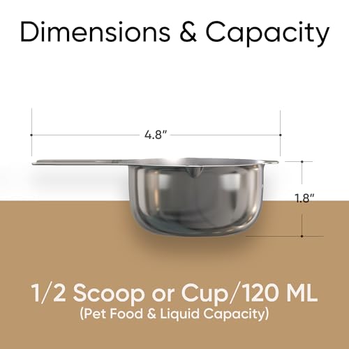 Color Up ½ Cup Pet Food Scoop – Stainless Steel Dog Food Scoop Cup (8 Tbsp) – Rust-Resistant, Heavy-Duty Measuring Scoop for Dogs, Cats, Birds & Rabbits – Perfect for Dry Food & Treats - size: 1/2 Scoop (1/2 Cup)