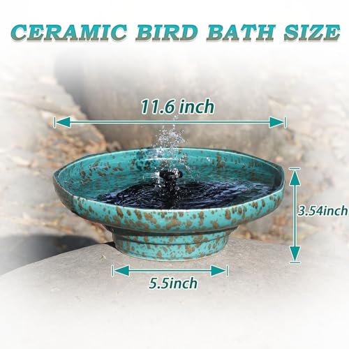 11.6" Solar Ceramic Bird Bath Bowl,Bird Bath Fountain for Outside | Solar Fountain for Bird Bath,Weather-Resistant Vintage BirdBaths Decorfor Garden Patio Yard Deck Lawn (blue) - color: Blue