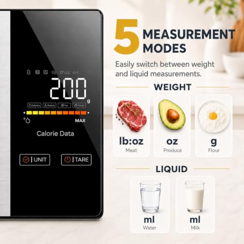 Smart Nutrition Food Scale with App - 1g Precision Digital Kitchen Scale, Tracks Calories & 24 Nutrients, Macros, Fat & Protein for Keto, Fitness & Meal Prep, 11lb/5kg with Tare Function