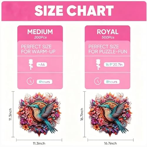 Ruikiyart Wooden Puzzles for Adults, Hummingbird Jigsaw Puzzles, 200 Pieces | Unique Shaped Wooden Puzzles with Puzzle Saver, Room Decor, Gifts for Family and Friends, 5 mm Thick(11.3"*11.3") - color: Hummingbird, size: 200 Pieces