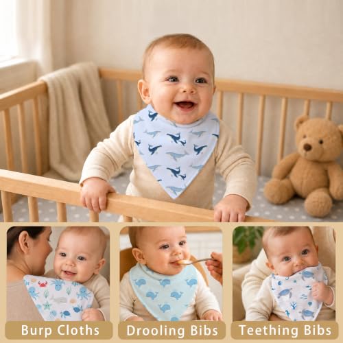 Baby Organic Cotton Teething Cloth Newborn Baby Burp Cloth Bandana Drool Cloth for Drooling Cotton Baby Gifts - color: Ocean Animal