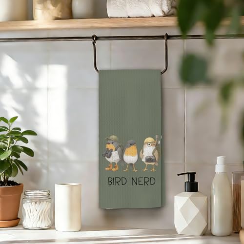 Chicimln Funny Bird Kitchen Towels, Gifts for Birds Lovers Watchers Decorative Hand Towels for Bathroom, Bird Nerd Dish Tea Towel Drying Cloth for Kitchen Decor, 16x24 Inch(Sage Gray) - color: Sage Gray