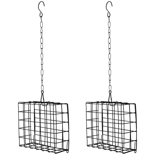 2Pcs Outdoor Suet Cage Bird Feeder, Suets Hanging Bird Feeder fo Attracting Birds, Single Suet Cake Capacity, Fruit Holder Style for Garden Yard Outside Hanging