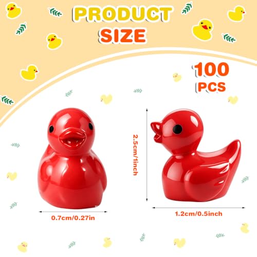 100 Pcs Mini Resin Ducks Tiny Ducks Miniature Duckies Bulk Figures for Garden Micro Landscape Home Prank Game Micro Landscape Aquarium Dollhouse Ornament DIY Handmade School (Red) - color: Red