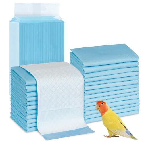 Pawfly 40 Sheets Disposable Bird Cage Liners, 23.6" x 23.6", Super Absorbent Leak-Proof Bird Cage Paper Liners Cuttable Birdcage Liners Parakeet Cage Liners Cushion Pad Mat Accessories for Pet Animals