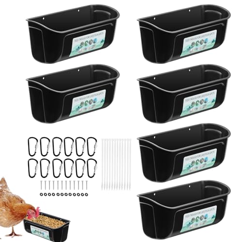 PIREKZUNT 6 Pack Chicken Duck Feeder, Poultry Feeders and Waterers, Hanging Goat Feeder, Livestock Feeding Container, Feed Trough and Waterer Bucket with Clips(Black) - color: 6 Pack Black