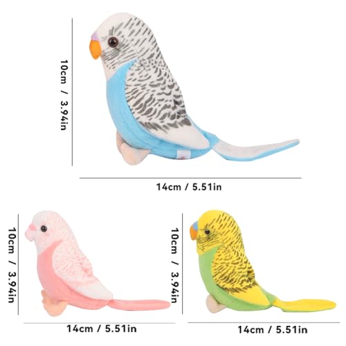 3 Pcs Budgerigar Plush Toy, 5.5 inches, Parakeet Plush Toy, Budgie Soft Toy, Bird Stuffed Animal for Kids, Blue and Green and Pink - color: Blue and Pink and Green