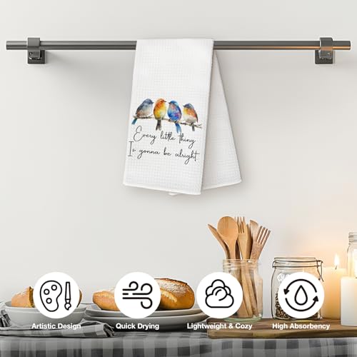 Every Little Thing is Gonna Be Alright Kitchen Towels, Sparrow Bird Gifts for Bird Lovers Women, Bird Kitchen Towels for Women, Inspirational Quotes Tea Towels Kitchen Hand Towels 16x24 Inch - color: Patterned