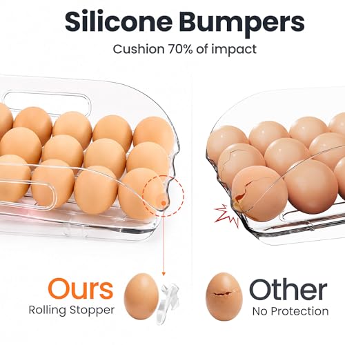 SMRCAD 18-Egg Dispenser with Silicone Bumpers, Auto-Rolling, Stackable | BPA-free food-grade PET | Stackable with lid | Built-in handle | 11.92"L x 8.85"W x 2.9"H | Hand wash only - size: 1 Tier Holder 18 Eggs（L SIZE）