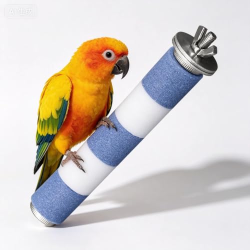 Bird Perch for Cage, 7.9” x 1” Rough-Surfaced Grinding Stone – Durable Beak & Claw Trimming Accessory for Parakeets, Cockatiels, Conures, Lovebirds and Other Parrots, Non-Toxic Bird Cage Accessory