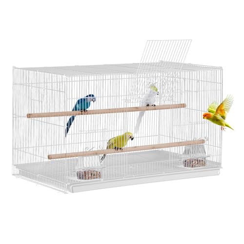 VEVOR 30-inch Flight Bird Cage, Stackable Bird Cage for Small Parrots Canaries Cockatiels Lovebirds Finches Budgies Conures Macaws Pet Travel Birdcage with Handle and Perches - color: White