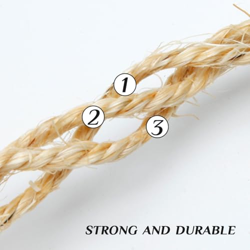 1/6 Inch Natural Sisal Rope, 164-Feet, 50m, for Cat Scratching Post, Tower, DIY Hemp Twine, Replacement, Sisal Fiber, Biodegradable, 4mm Diameter - color: Natural, size: 1/6 inch by 164 feet
