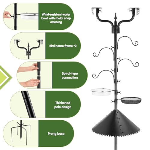 Upgraded Bird House Pole Squirrel Proof,Heavy Duty Bird Feeder Pole with Squirrel Baffle,4 Hooks,Wind-Resistant Water Bowl,Mesh Tray,Y-Shape Platform for Yard Garden Backyard(Not Include Birdhouse) - size: With Baffle