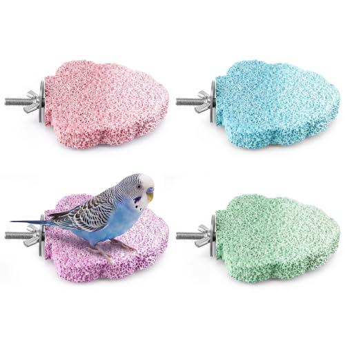 4 PCS Bird Beak Grinding Stone, Bird Perches for Cage, Parrot Perch Stand | For Small Medium Cockatiel Lovebird Finch Chinchillas Hamsters, Climbing Ledge, Grinding Claws and Beaks, Tree-shaped Design