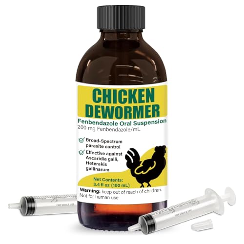 Dewormer for Chickens, Poultry, Fenbendazole for Chicken Dewormers, Tapeworms, Roundworms & Hookworms, with Measuring Syringe, 100ml