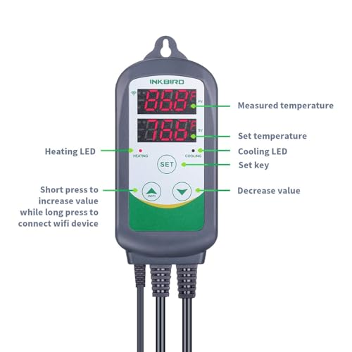 Inkbird WiFi ITC-308 Digital Temperature Controller Thermostat Remote Monitoring Controlling Home Brewing Fermentation Breeding Incubation Greenhouse - size: WiFi ITC-308