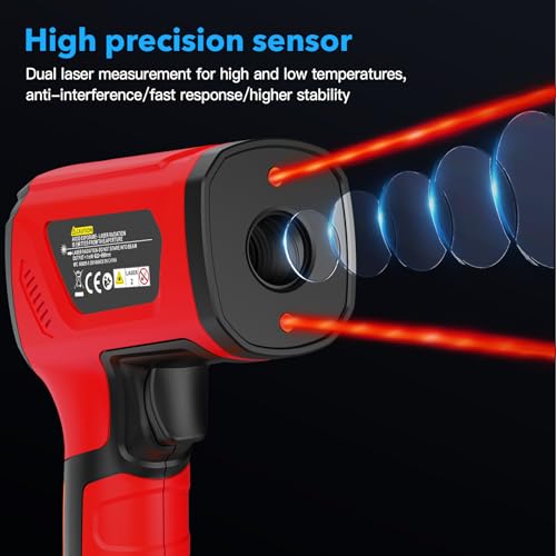 Infrared Thermometer High Temperature Gun -40℉~2912℉, 50:1 Dual Laser Thermometer with Probe 14℉ - 932℉, Digital IR Temp Gun for Cooking, Pizza Oven, Engine, Kiln, Forging, Industrial Use - color: Red -40°F - 2912°F(-40-1600℃)