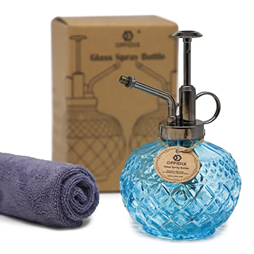 Glass Plant Mister Vintage Spray Bottle Blue Spritzer with Top Pump | Glass Fine Mist Misters, 300ML Small Plant Empty Bottle Decor, Mini Watering Can for Indoor Outdoor Garden Succulent Plants - color: I-Blue