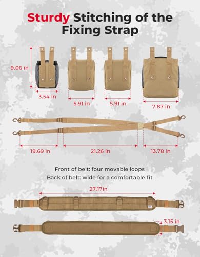 KEMIMOTO Dove Hunting Belt, Tactical Shell Pouche Dove Belt | Shoulder Strap, Breathable Design & 4 Pouches for Tools, Accessories and Gear, Ideal for Hunting, Fishing & Dog Training - color: Brown