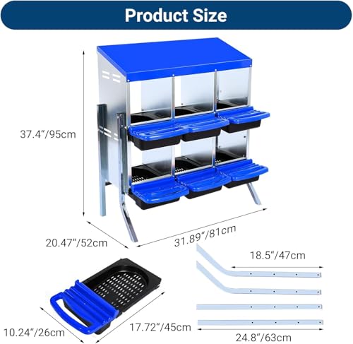 Chicken Nesting Box,Chicken Egg Laying Box with 6 Compartments, Roll Away Eggs Laying Boxes, Nesting Boxes, Indoor & Outdoor Use,Easy Egg Collection, Easy Cleaning - color: Blue, size: 6 holes with legs
