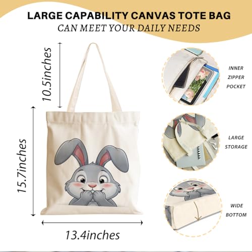 Cartoon Canvas Tote Bag, Gifts for Women Men Birthday Christmas Reusable Tote Shoulder Bag for Grocery Shopping 01 - color: Rabbit 472