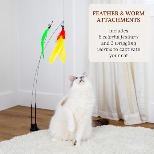 Cat Toys for Indoor Cats, Interactive Cat Toy Wand, Kitten Stuff, 9 Lures | 3 Play Modes! Set The No-topple Base On A Couch, Attach The Dual Suction Base, Or Use The Handheld Fishing Pole Wand. - color: Meow Motion Bundle