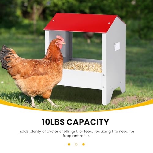 10Lbs Metal Chicken Feeder with Weatherproof Lid | Chicken Oyster Shell and Grit Feeder Poultry Feeding Trough for Hens, Ducks, Geese, Coop Accessories Supplies
