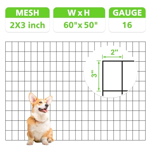 Black PVC Coated Welded Wire Fencing,2"x3" 16 Gauge,60inch H x 50ft L Garden Wire Fence Roll,2/3/4/5/6ft Tall x 50/100 ft Long Hardware Cloth Metal Mesh for Yard,Farm,Chicken,Dog,Vegetable Protection - color: Black, size: 2"x3" 60inx50ft