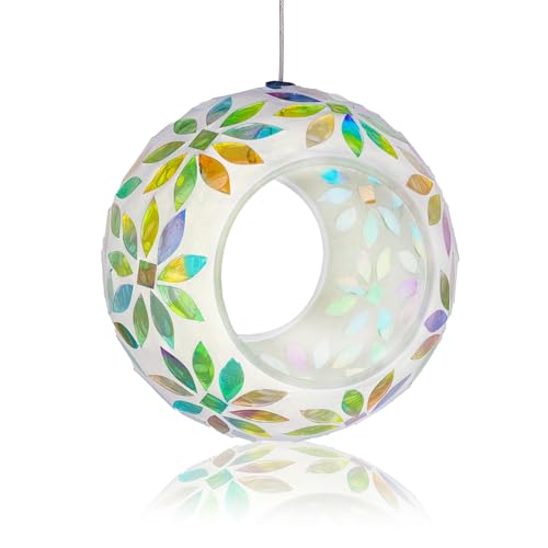 Hanging Bird Feeders for Outdoor Glass Mosaic Fly Through Wild Bird Feeder Round Shape Birdfeeder for Outside Garden Yard Patio Decoration Yellow - color: Yellow