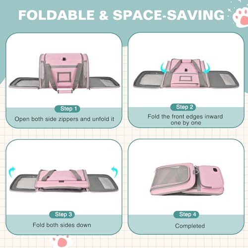Cat Carrier Airline Approved Privacy Portable Top Load Pet Travel Bag | Soft Sided Pet Carriers for Small Cats Dogs Puppy up to 16 Lbs,Collapsible,Zipper Lock,Luggage Sleeve,2 Storage,Washable - color: Pink