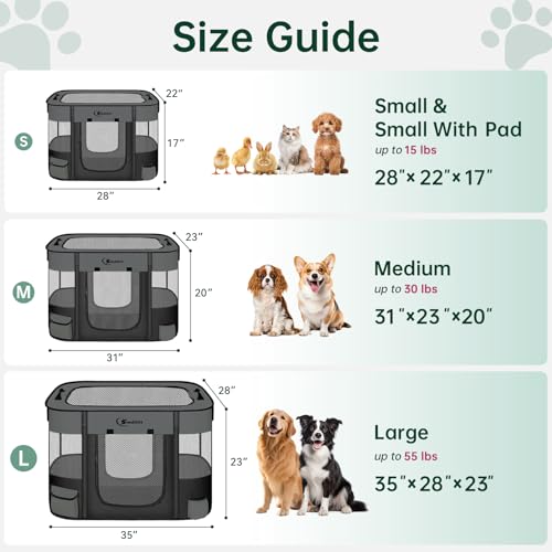 Siedihit 31" Dog Playpen,Cat Puppy Pen, Pet Portable Crate Indoor Outdoor | Durable Travel Camping Use,Foldable Dog Kennel Tent Cage for Rabbit Small Animals with Carrying Case(Dark Grey, Medium) - color: Dark Grey, size: Medium