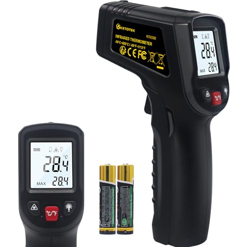 KETOTEK Infrared Thermometer Non Contact IR Digital Laser Temperature Gun -50℃～600℃ (-58℉～1112℉) Adjustable Emissivity Thermometer Gun for Cooking - color: Black