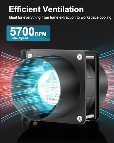 GDSTIME 80mm Small 12V DC Axial Exhaust Fan with AC Plug, 3 Inch Flanges | Variable Speed, Dual Ball, High Speed, for Soldering, Laser Engraver, 3D Printer, DIY Cooling Ventilation Exhaust Projects - style: 8038 Fan + 2 Flanges