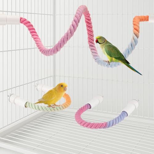 4Pcs Rope Perch for Bird Cages, Bendable Climbing Cotton Rope | Cotton Rope with Steel Core for Parrot Cockatiel Budgie Cages, Bird Toy Reduces Boredom and Stress - size: 4PCS