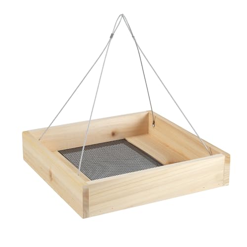 Rocky Mountain Goods Wood Bird Feeder Tray for Outside - 12" Hanging Platform Feeder for Cardinals, Jays - Universal Seed Tray with Drainage - Easy to Fill & Clean - Durable Pine + Rust-Free Hardware