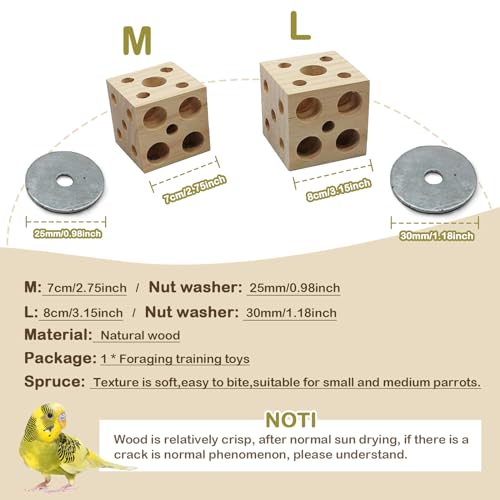 QBLEEV Bird Wooden Block Puzzle Parrot Chicken Foraging Toys, Small Animal Shredding Teething Parakeet Cockatiel Conure Budgie Cage Toys - size: L-3.15“