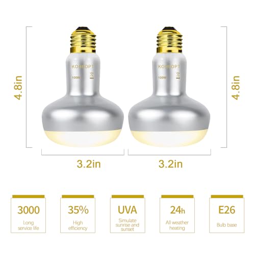 Reptile Heat Lamp 100W,(2 Pack) Heat Emitter UVA Heat Lamp Bulb,Intense Basking Spot Simulated Natural Sunlight Heating Lamp Bulb, Fit E26 Pet Lighting fixtures,for Bearded Dragon, Lizard
